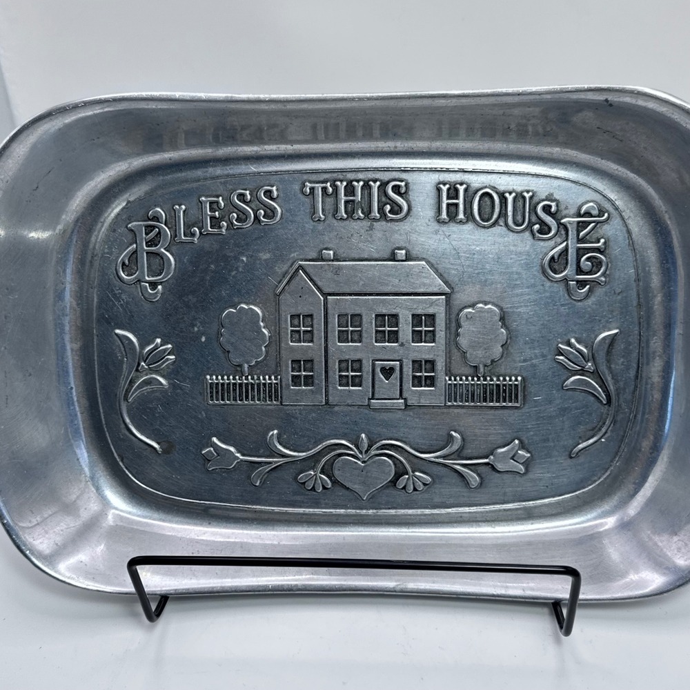 Wilton Armetale Bless This House Pewter Tray Mount Joy PA Metalware 9.25x6.25